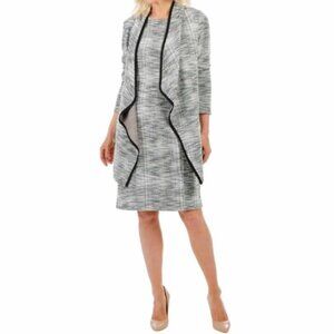 New Mr Max Black White Boucle Knit Open Duster Cardigan Blazer Size Large bin 3K